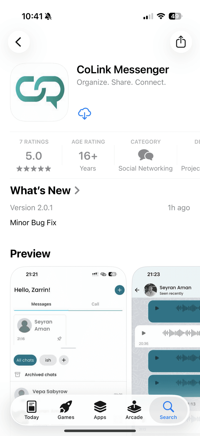 CoLink Messenger App Store səhifəsi